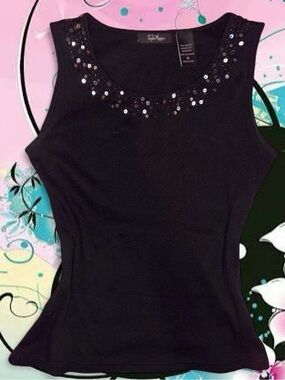 vtg y2k sequin ribbed tank top - taylor marco, sz md, 100% cotton